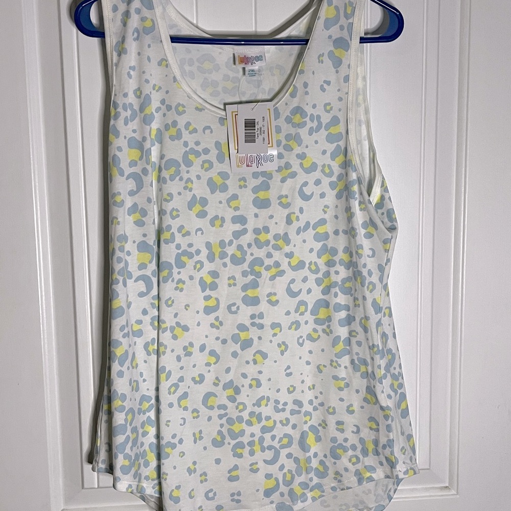 Blue, yellow and white leopard print Lularoe tank top 2xl